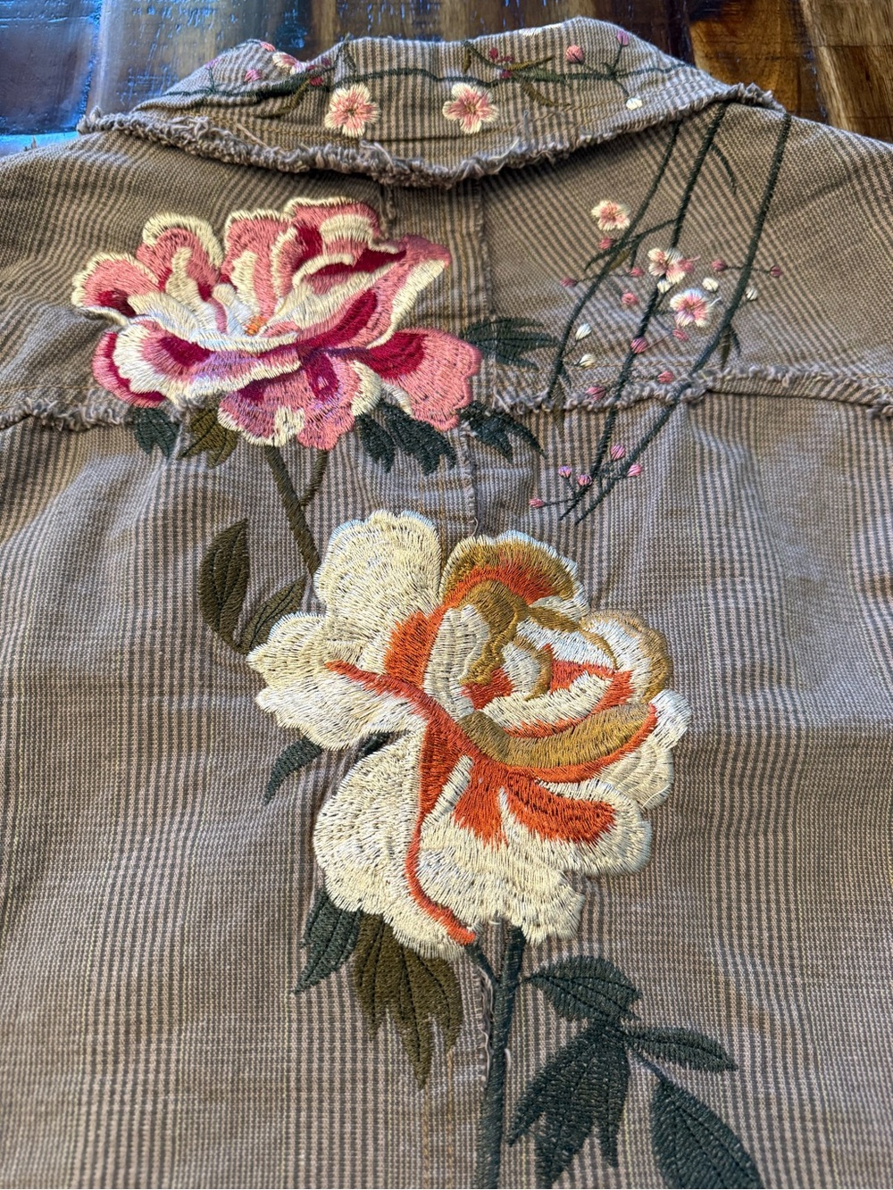 🍒Whimsy Floral Embroidered plaid jacket. Distressed fairy grunge Paparazzi BIZ - Picture 6 of 11